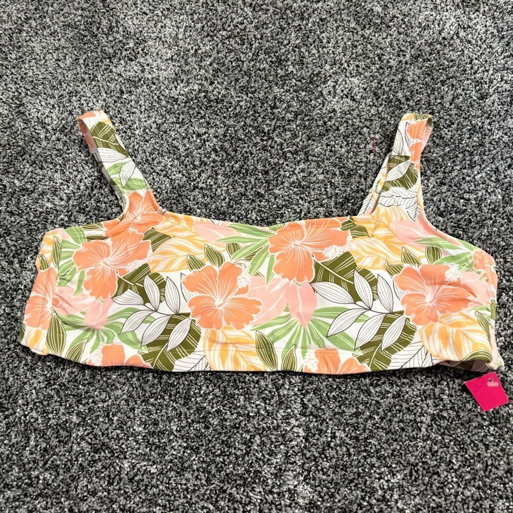 NWT Floral Tropical Bikini Top — Peach, Green & White womans 2x